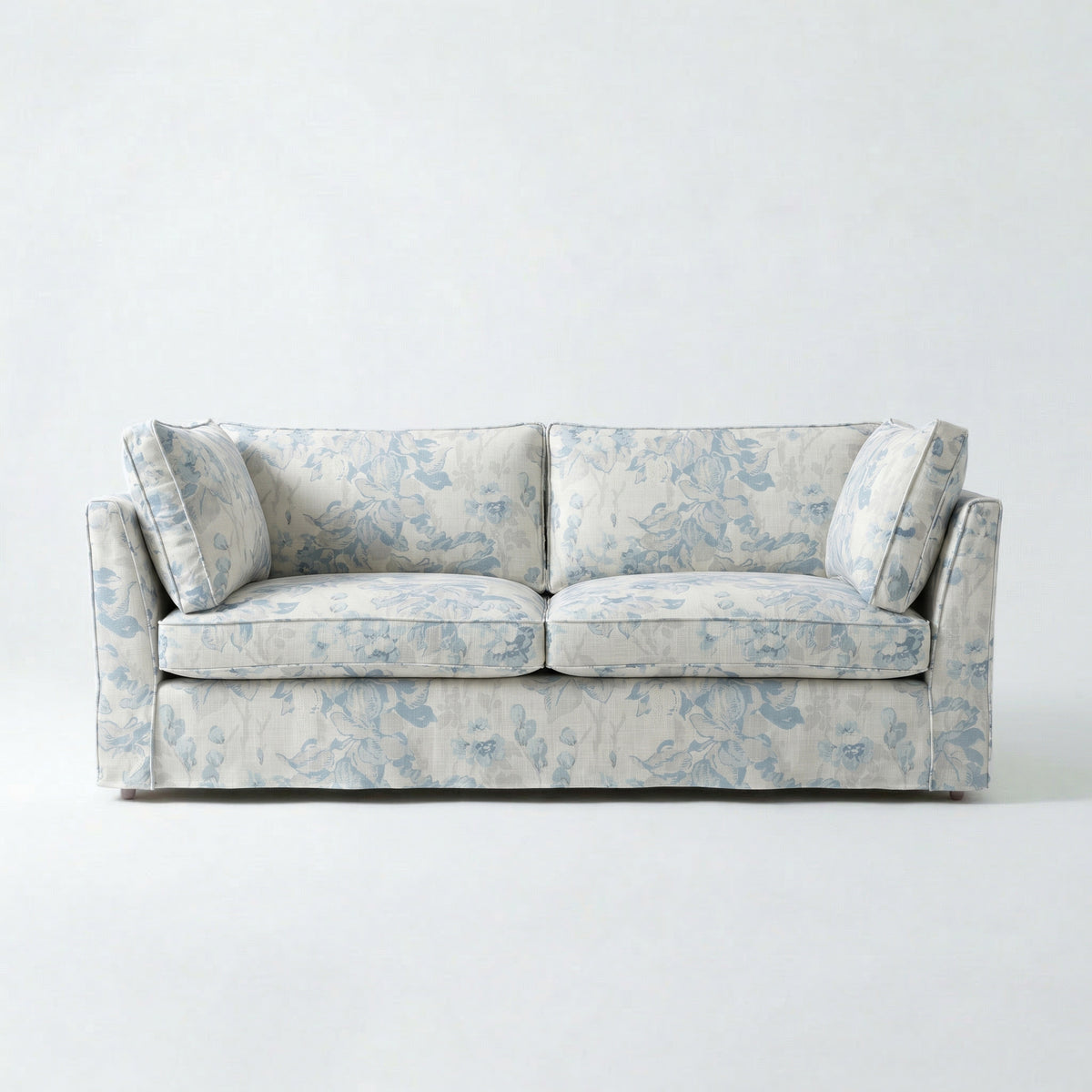 Coco 3 seater sofa with Self Piped Knife Edge cushion in Andrew Martin Midsummer Faded Blue - Made to Order