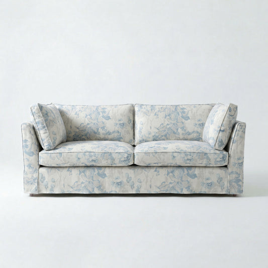 Coco 3 seater sofa with Self Piped Knife Edge cushion in Andrew Martin Midsummer Faded Blue - Made to Order