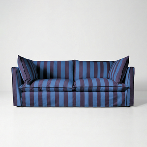 Coco 3 seater sofa with Self Piped Knife Edge cushion in Coastal Blue Stripes - Made to Order