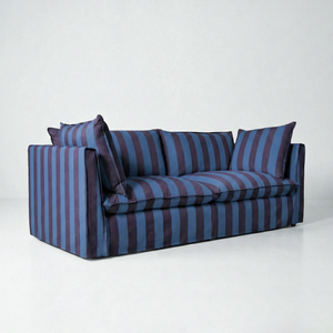Coco 3 seater sofa with Self Piped Knife Edge cushion in Coastal Blue Stripes - Made to Order