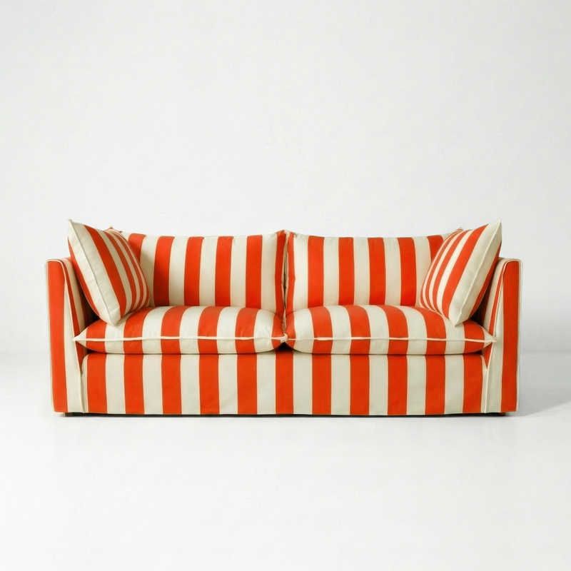 Coco 3 seater sofa with Self Piped Knife Edge cushion in Stripes Petunia - Made to Order