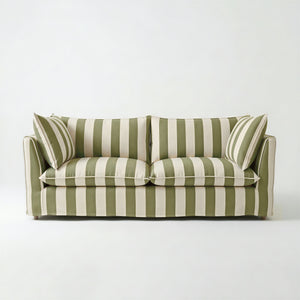 Coco 3 seater sofa with Self Piped Knife Edge cushion in Spring Green Stripes - Made to Order