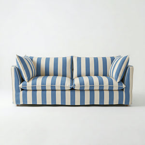 Coco 3 seater sofa with Self Piped Knife Edge cushion in Cornish Blue Stripes - Made to Order