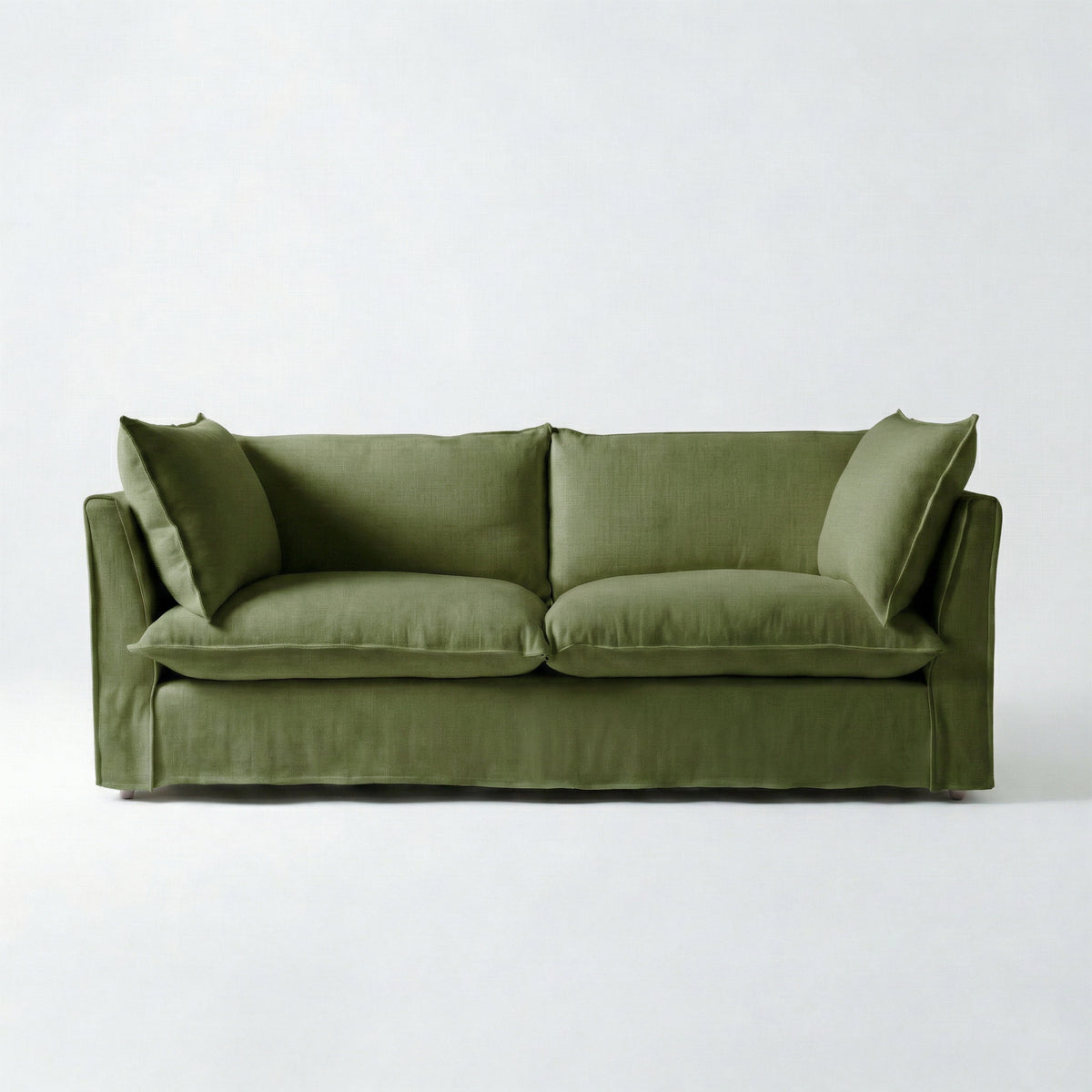 Coco 3 seater sofa with Self Piped Knife Edge cushion in Cotton Linen Evergreen - Made to Order