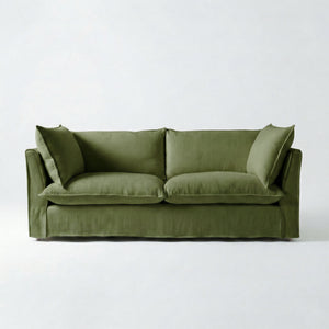 Coco 3 seater sofa with Self Piped Knife Edge cushion in Cotton Linen Evergreen - Made to Order