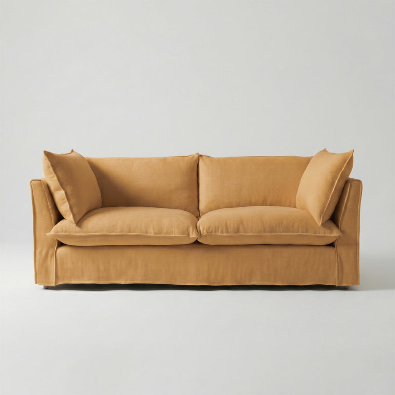 Coco 3 seater sofa with Self Piped Knife Edge cushion in Cotton Linen Sunflower - Made to Order
