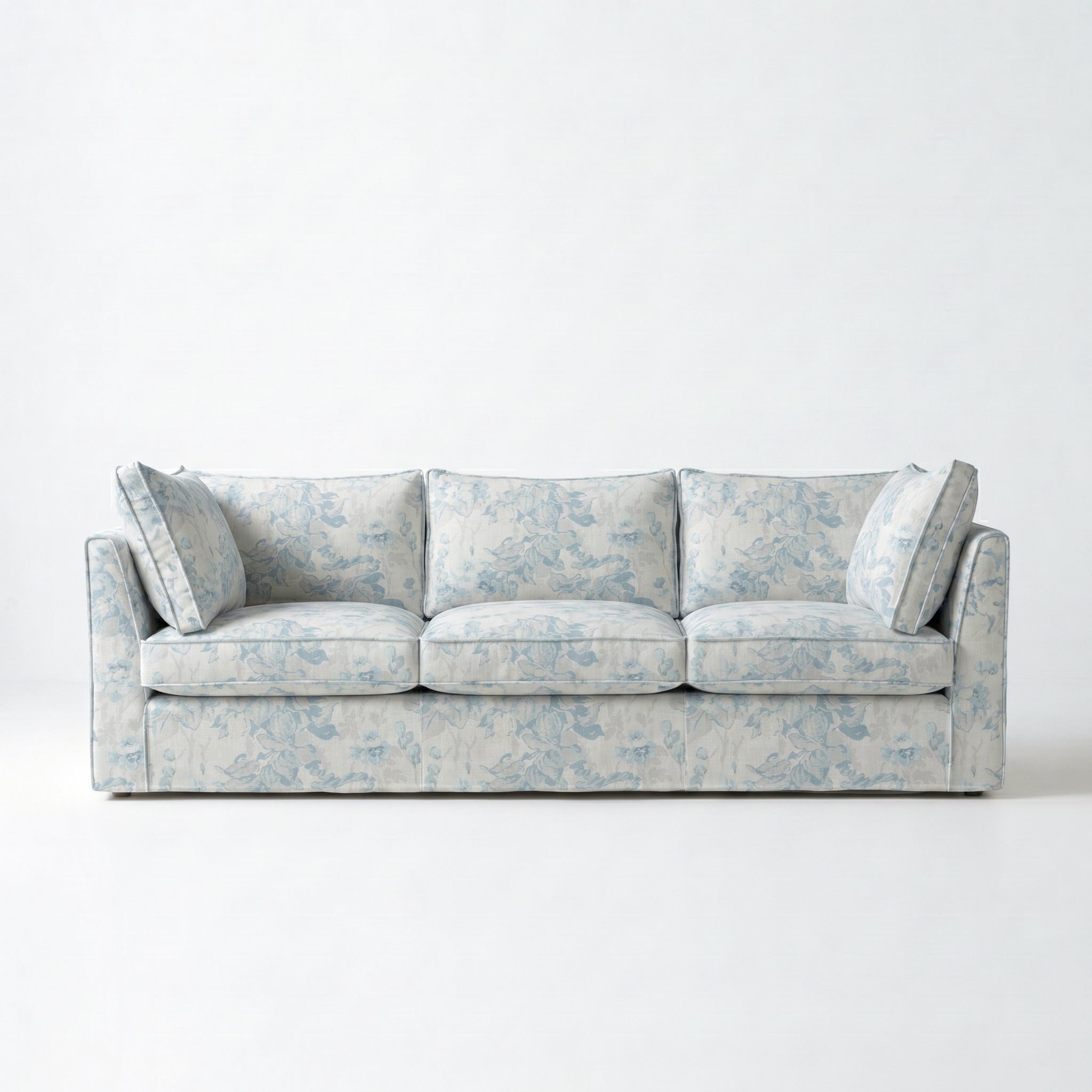 Coco 3.5 seater sofa with Self Piped Knife Edge cushion in Andrew Martin Midsummer Faded Blue - Made to Order
