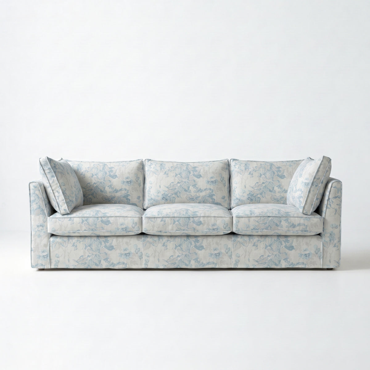 Coco 3.5 seater sofa with Self Piped Knife Edge cushion in Andrew Martin Midsummer Faded Blue - Made to Order