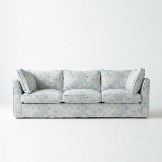 Coco 3.5 seater sofa with Self Piped Knife Edge cushion in Andrew Martin Midsummer Faded Blue - Made to Order