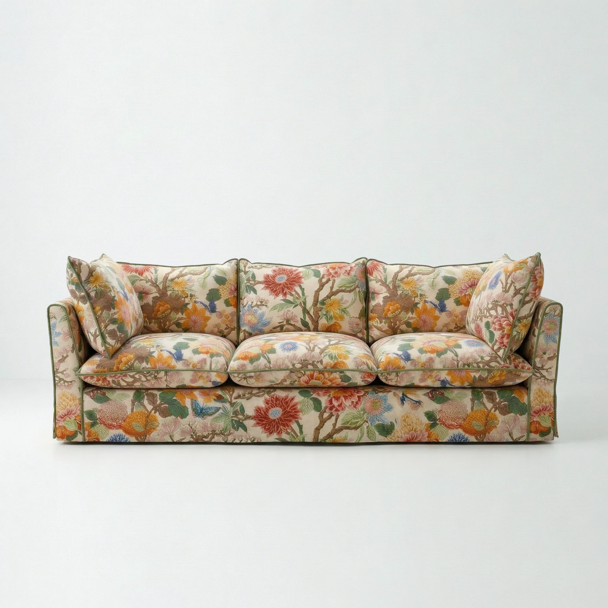 Coco 3.5 seater sofa with Contrast Piped Knife Edge cushion in GP & J Baker Magnolia Cream Blue - Made to Order
