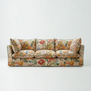 Coco 3.5 seater sofa with Contrast Piped Knife Edge cushion in GP & J Baker Magnolia Cream Blue - Made to Order