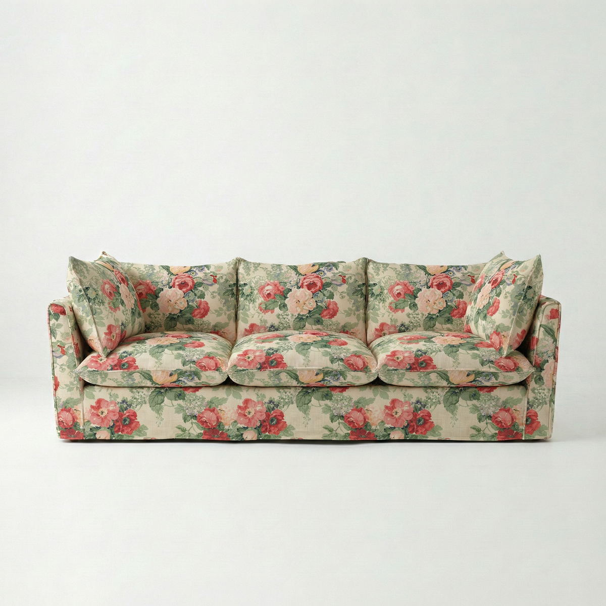 Coco 3.5 seater sofa with Knife Edge cushion in English Garden Classic Rose - Made to Order