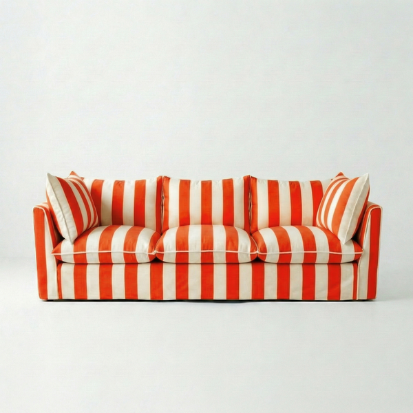 Coco 3.5 seater sofa with Self Piped Knife Edge cushion in Stripes Petunia - Available for quick ship