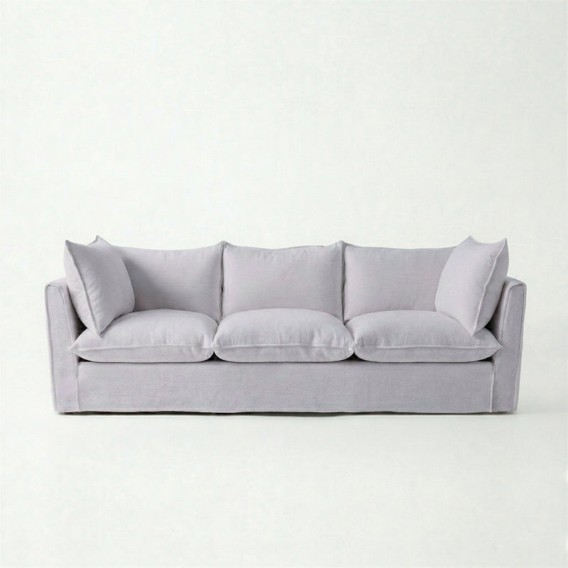 Coco 3.5 seater sofa with Self Piped Knife Edge cushion in Cotton Linen Sea Salt - Made to Order