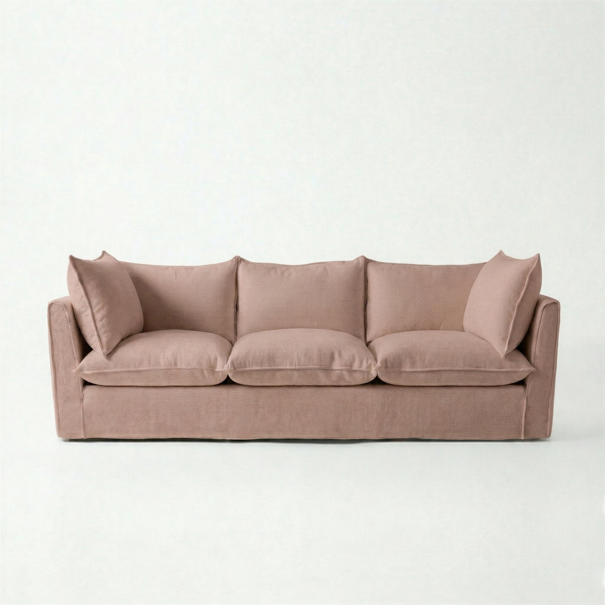 Coco 3.5 seater sofa with Self Piped Knife Edge cushion in Cotton Linen Rosedale - Made to Order