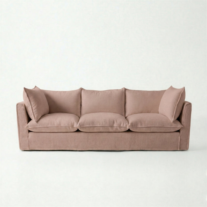 Coco 3.5 seater sofa with Self Piped Knife Edge cushion in Cotton Linen Rosedale - Made to Order
