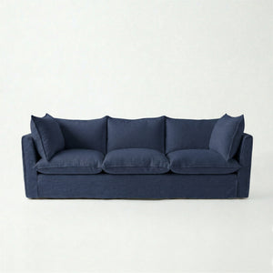 Coco 3.5 seater sofa with Self Piped Knife Edge cushion in Cotton Linen Inkspot - Made to Order