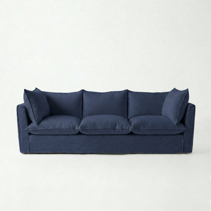 Coco 3.5 seater sofa with Self Piped Knife Edge cushion in Cotton Linen Inkspot - Made to Order