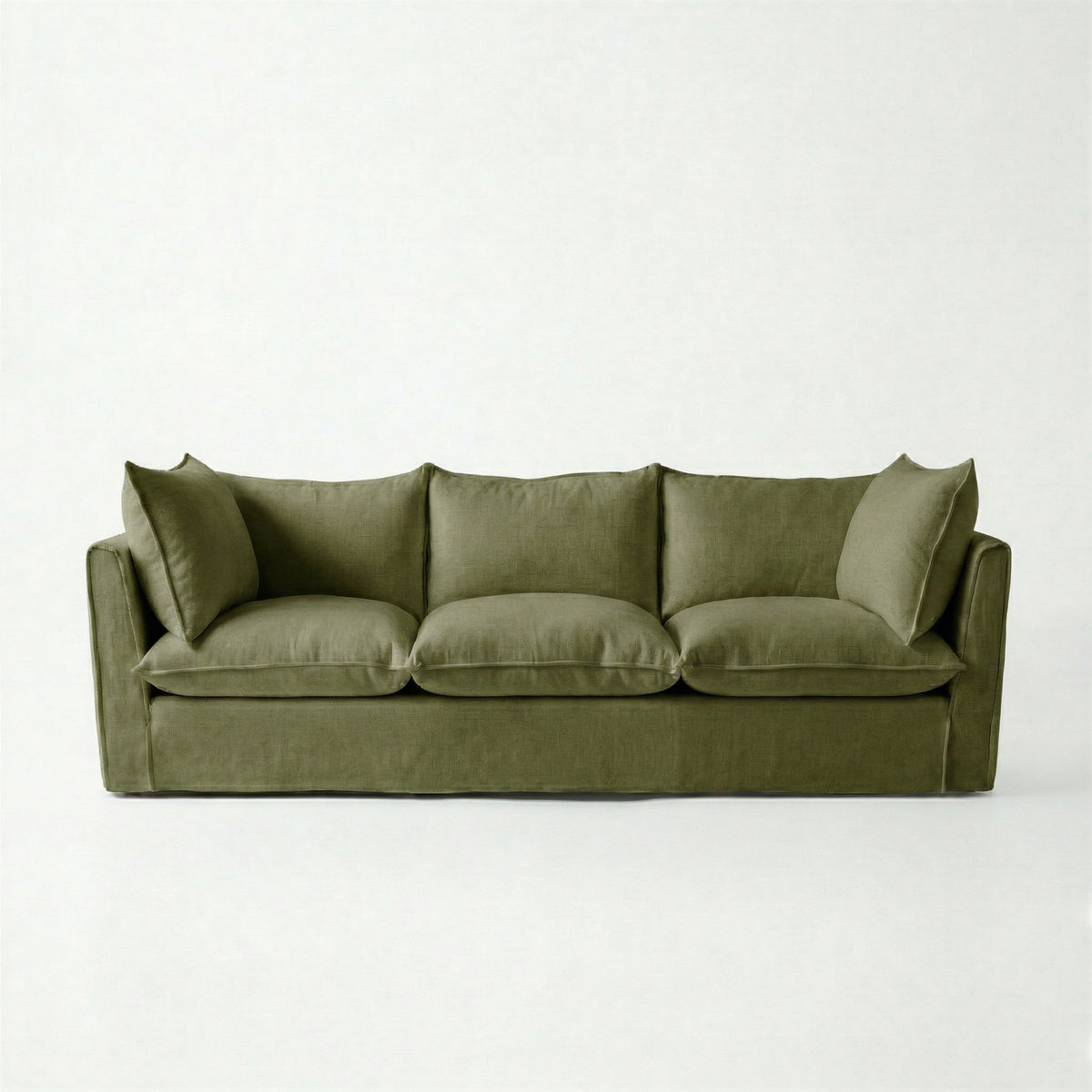 Coco 3.5 seater sofa with Self Piped Knife Edge cushion in Cotton Linen Evergreen - Made to Order