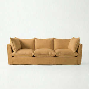 Coco 3.5 seater sofa with Self Piped Knife Edge cushion in Cotton Linen Sunflower - Made to Order