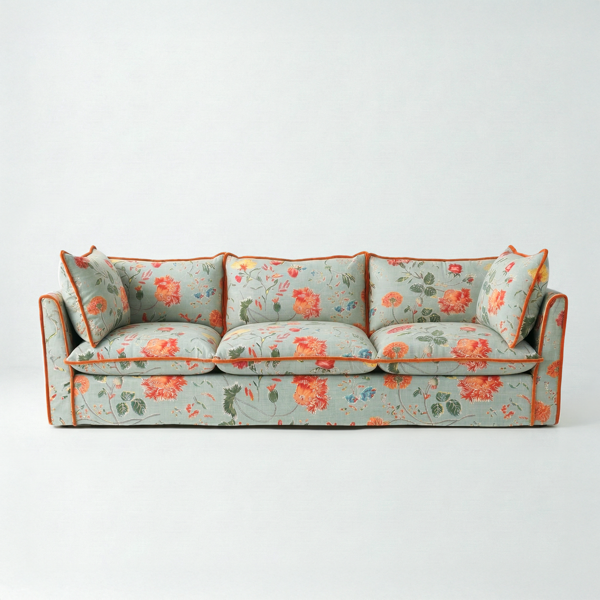 Coco 4 seater sofa with Contrast Piped Knife Edge cushion in Wildwood Duck Egg - Made to Order