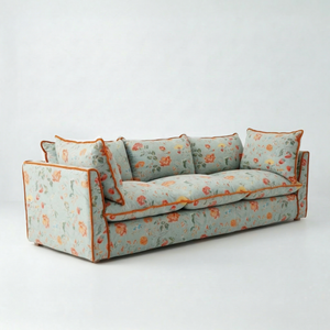 Coco 4 seater sofa with Contrast Piped Knife Edge cushion in Wildwood Duck Egg - Made to Order