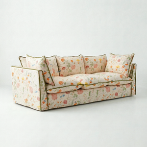 Coco 4 seater sofa with Contrast Piped Knife Edge cushion in Wildwood Ivory - Made to Order
