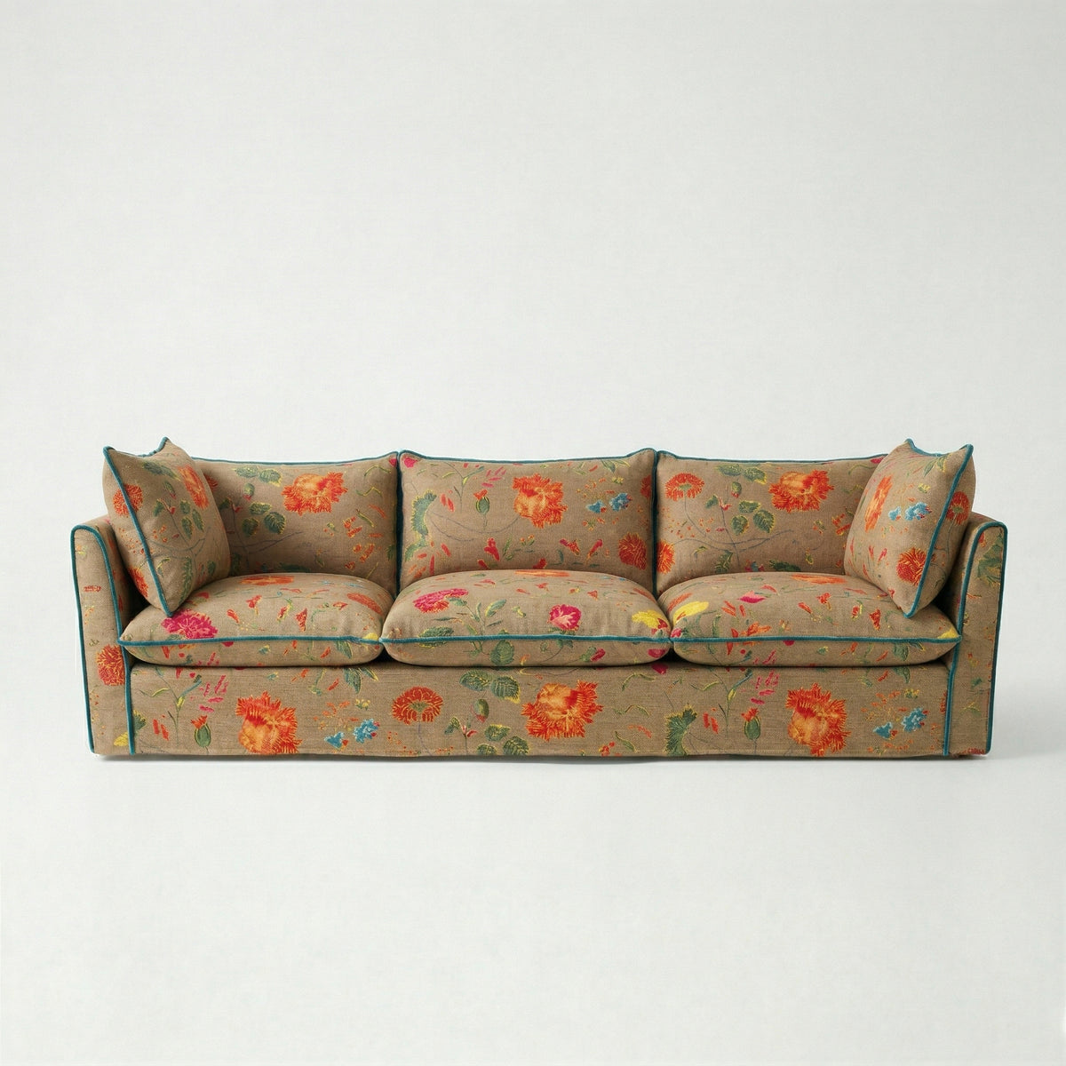 Coco 4 seater sofa with Contrast Piped Knife Edge cushion in Wildwood Twig - Made to Order
