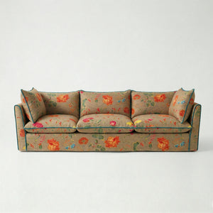 Coco 4 seater sofa with Contrast Piped Knife Edge cushion in Wildwood Twig - Made to Order