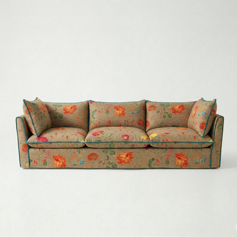 Coco 4 seater sofa with Contrast Piped Knife Edge cushion in Wildwood Twig - Made to Order