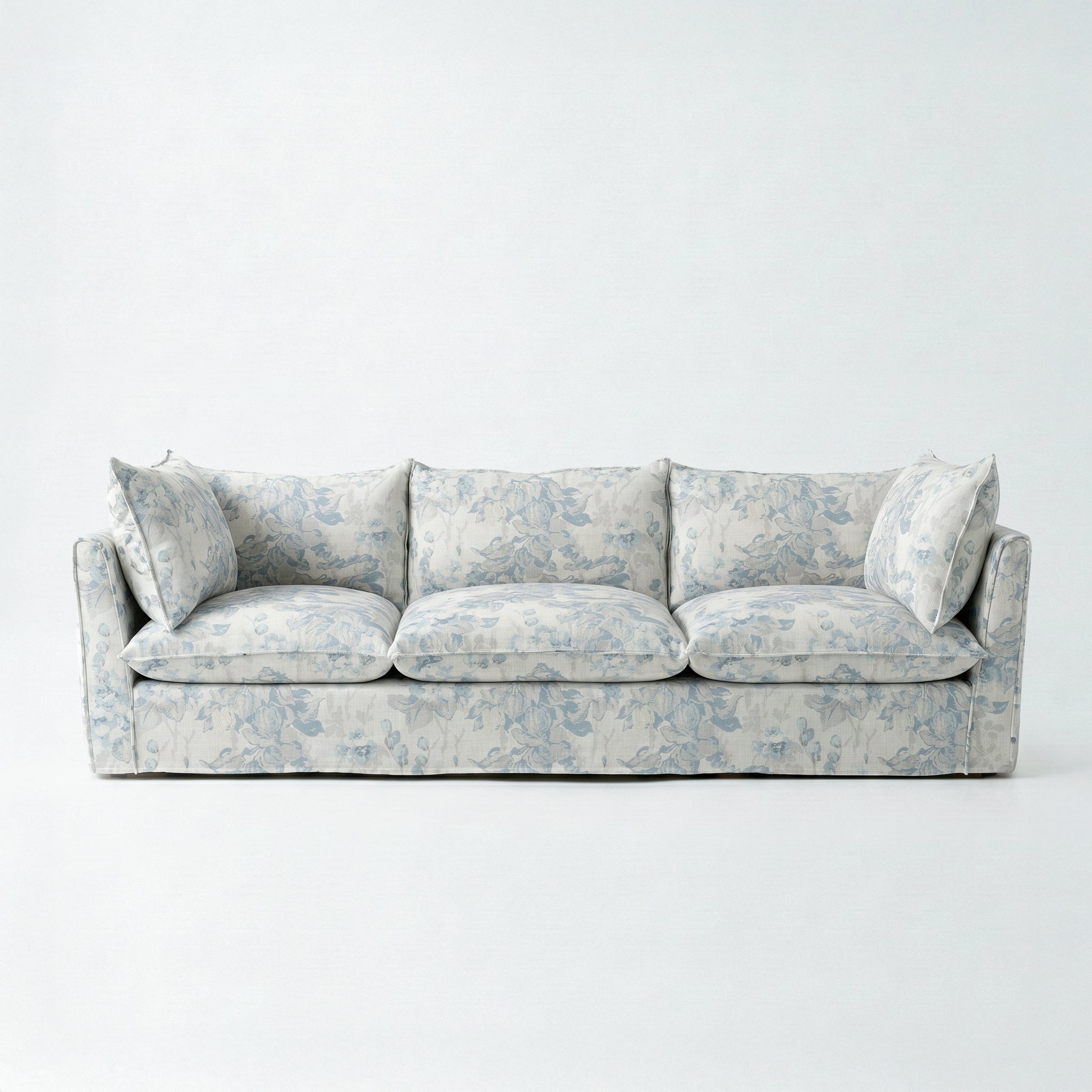 Coco 4 seater sofa with Self Piped Knife Edge cushion in Andrew Martin Midsummer Faded Blue - Made to Order