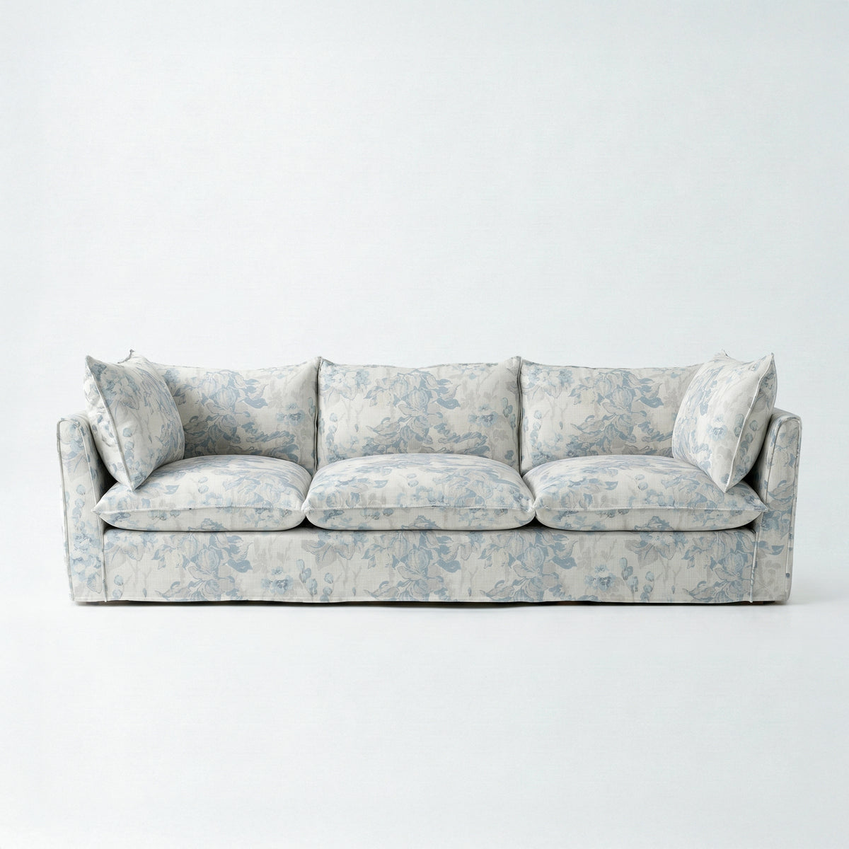 Coco 4 seater sofa with Self Piped Knife Edge cushion in Andrew Martin Midsummer Faded Blue - Made to Order