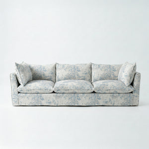 Coco 4 seater sofa with Self Piped Knife Edge cushion in Andrew Martin Midsummer Faded Blue - Made to Order
