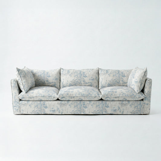 Coco 4 seater sofa with Self Piped Knife Edge cushion in Andrew Martin Midsummer Faded Blue - Made to Order