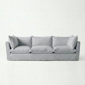 Coco 4 seater sofa with Self Piped Knife Edge cushion in Cotton Linen Sea Salt - Made to Order