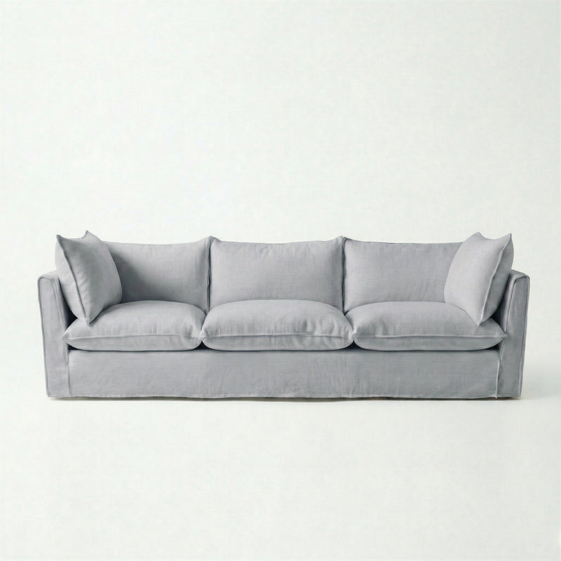 Coco 4 seater sofa with Self Piped Knife Edge cushion in Cotton Linen Sea Salt - Made to Order
