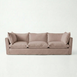 Coco 4 seater sofa with Self Piped Knife Edge cushion in Cotton Linen Rosedale - Made to Order