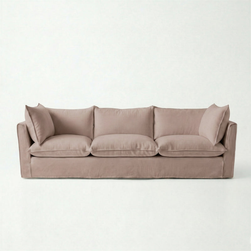 Coco 4 seater sofa with Self Piped Knife Edge cushion in Cotton Linen Rosedale - Made to Order