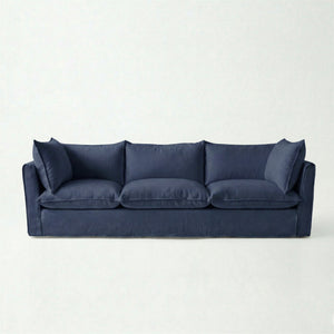 Coco 4 seater sofa with Self Piped Knife Edge cushion in Cotton Linen Inkspot - Made to Order