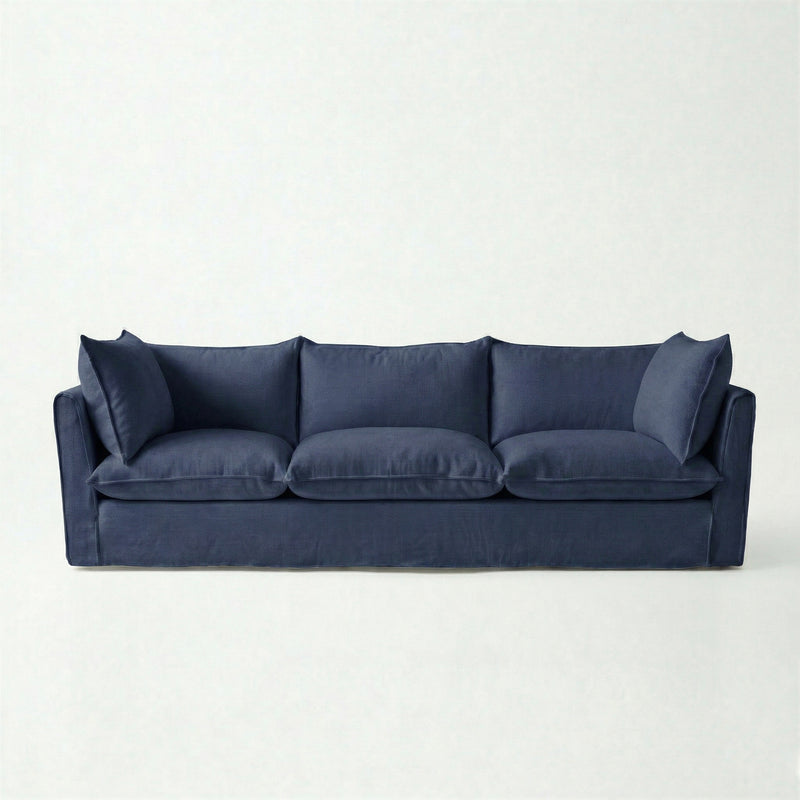 Coco 4 seater sofa with Self Piped Knife Edge cushion in Cotton Linen Inkspot - Made to Order
