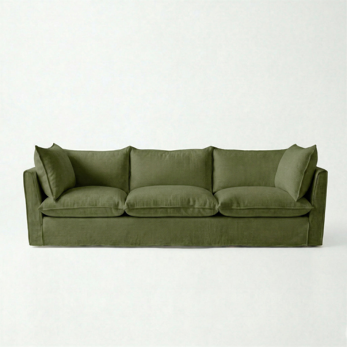 Coco 4 seater sofa with Self Piped Knife Edge cushion in Cotton Linen Evergreen - Made to Order