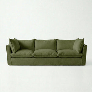 Coco 4 seater sofa with Self Piped Knife Edge cushion in Cotton Linen Evergreen - Made to Order