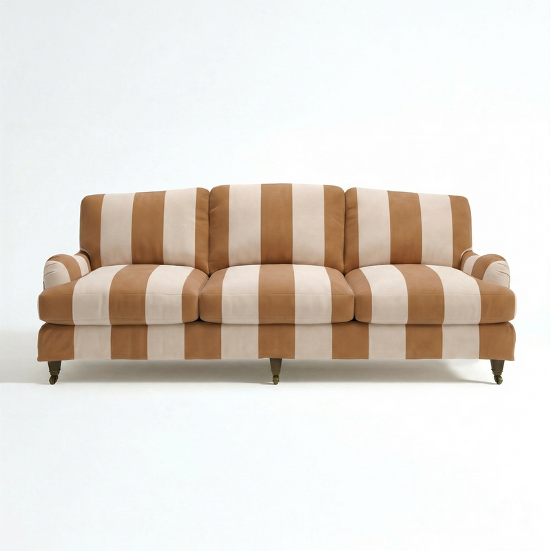 Isobel 4 Seater Sofa with Big Back Cushion in Caramel Stripe