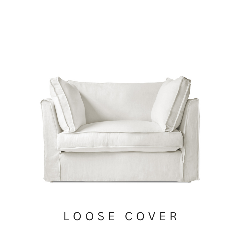 Coco Loveseat with Self Piped Box Edge cushion in Cotton Linen Cool Coconut - Cover Only (Available for quick ship)