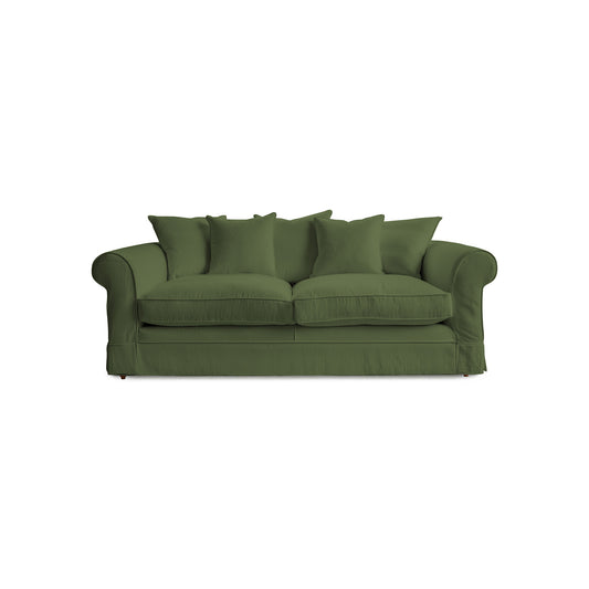 Salthrop Large Sofa with Scatter Cushions in Cotton Linen Evergreen - Made To Order
