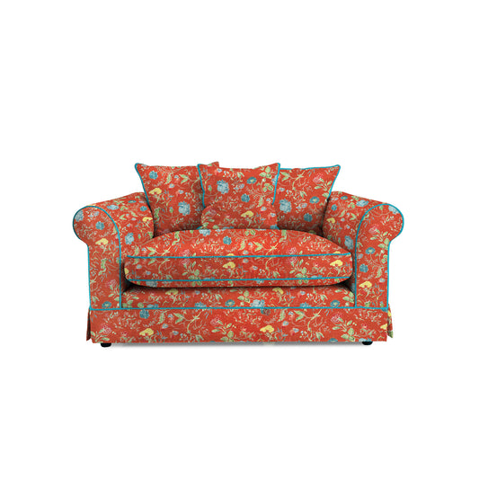 Salthrop Small Sofa with Scatter Cushions in Wildwood Pumpkin with Velvet Trim - Made to Order