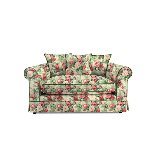 Salthrop Small Sofa with Scatter Cushions in English Garden Classic Rose with Velvet Trim - Made to Order