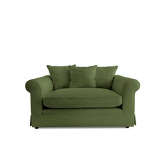 Salthrop Small Sofa with Scatter Cushions in Cotton Linen Evergreen - Made To Order