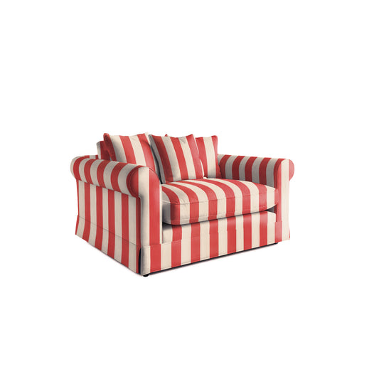 Salthrop Loveseat with Scatter Cushion in Petunia Red Stripe