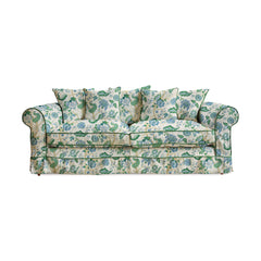 Salthrop Large Sofa with Scatter Cushions in Kitty Blue Green with Velvet Trim - Made to Order